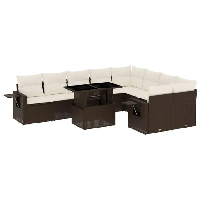 vidaXL 10-Tlg Garten-Sofagarnitur mit Kissen Braun Poly Rattan 3268133