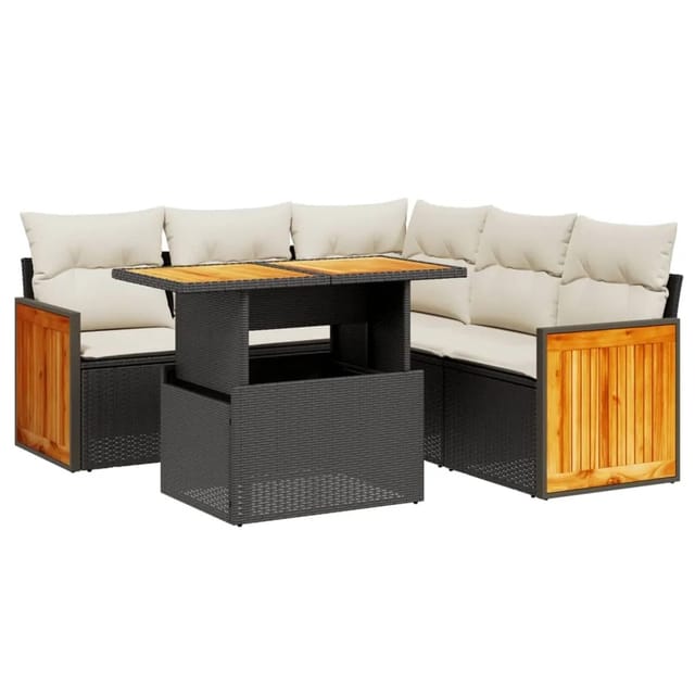 vidaXL 6-Tlg Garten-Sofagarnitur mit Kissen Schwarz Poly Rattan 3273954