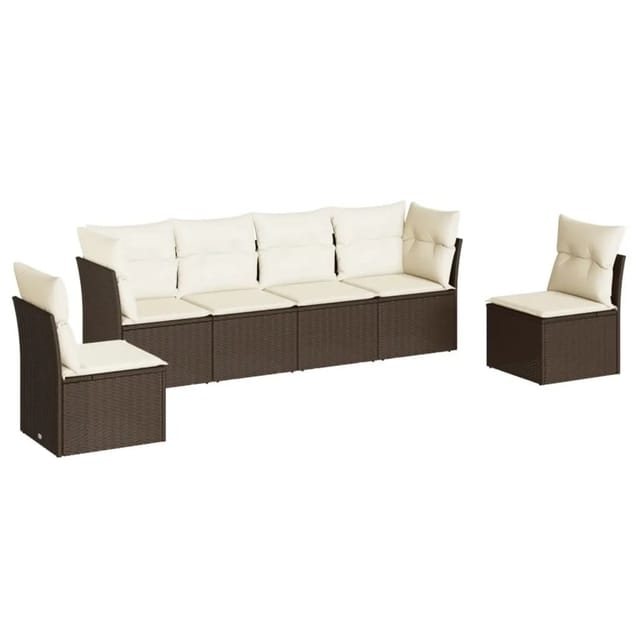 vidaXL 6-Tlg Garten-Sofagarnitur mit Kissen Braun Poly Rattan 3249212