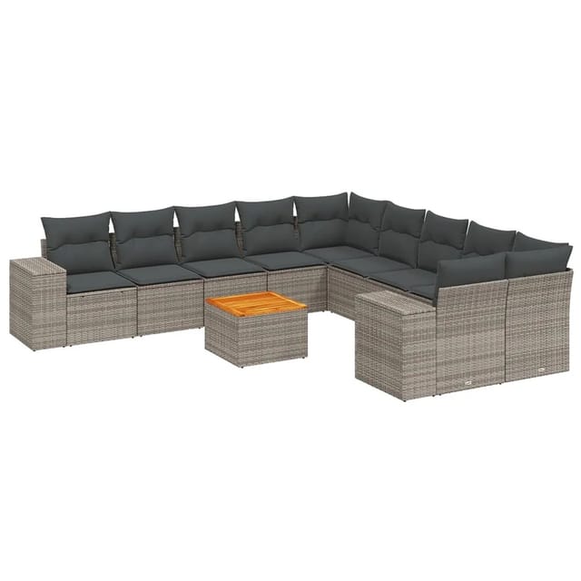 vidaXL 11-Tlg Garten-Sofagarnitur mit Kissen Grau Poly Rattan 3257971