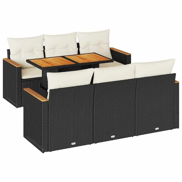 vidaXL 7-Tlg Garten-Sofagarnitur mit Kissen Schwarz Poly Rattan 3327444