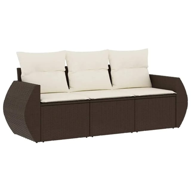 vidaXL 3-Tlg Garten-Sofagarnitur mit Kissen Braun Poly Rattan 3221062