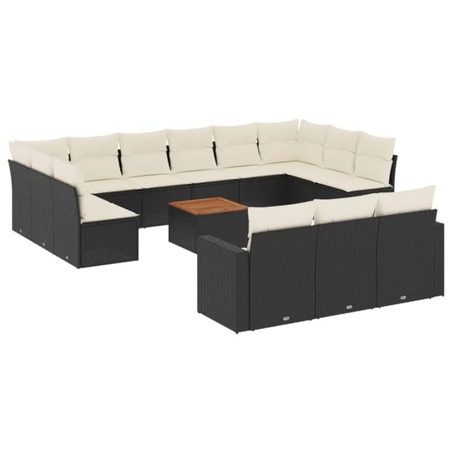 vidaXL 14-Tlg Garten-Sofagarnitur mit Kissen Schwarz Poly Rattan 3256693