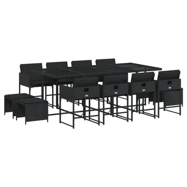 vidaXL 13-Tlg Garten-Essgruppe mit Kissen Schwarz Poly Rattan 3211339