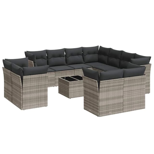 vidaXL 12-Tlg Garten-Sofagarnitur mit Kissen Hellgrau Poly Rattan 3250361
