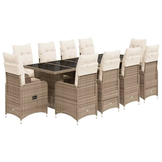 vidaXL 11-Tlg Garten-Bistro-Set mit Kissen Beige Poly Rattan 3277288
