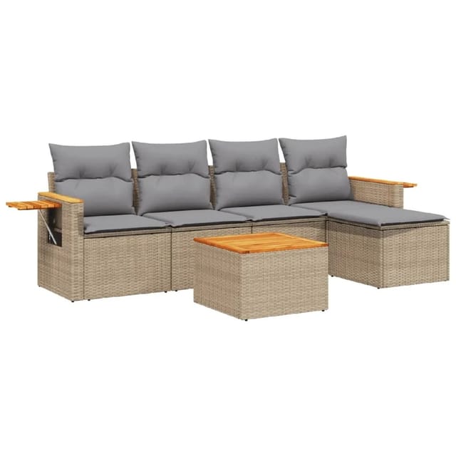 vidaXL 6-Tlg Garten-Sofagarnitur mit Kissen Beige Poly Rattan 3259168