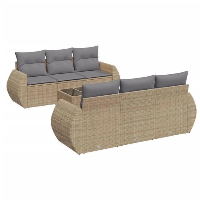vidaXL 7-Tlg Garten-Sofagarnitur mit Kissen Beige Poly Rattan 3253446