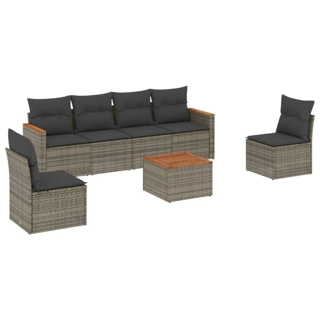vidaXL 7-Tlg Garten-Sofagarnitur mit Kissen Grau Poly Rattan 3225871