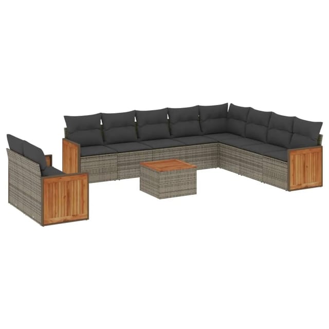vidaXL 11-Tlg Garten-Sofagarnitur mit Kissen Grau Poly Rattan 3227803