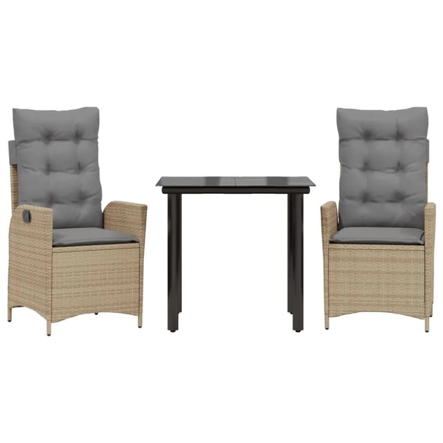 vidaXL 3-Tlg Garten-Essgruppe mit Kissen Beige Poly Rattan 3213264