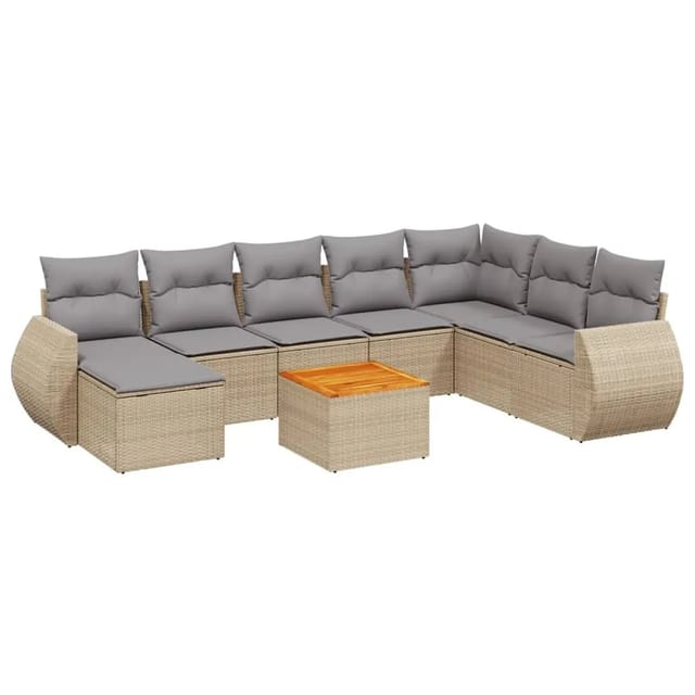 vidaXL 9-Tlg Garten-Sofagarnitur mit Kissen Beige Poly Rattan 3225142