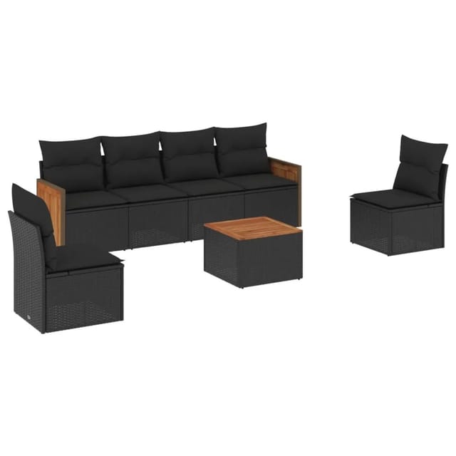 vidaXL 7-Tlg Garten-Sofagarnitur mit Kissen Schwarz Poly Rattan 3227546