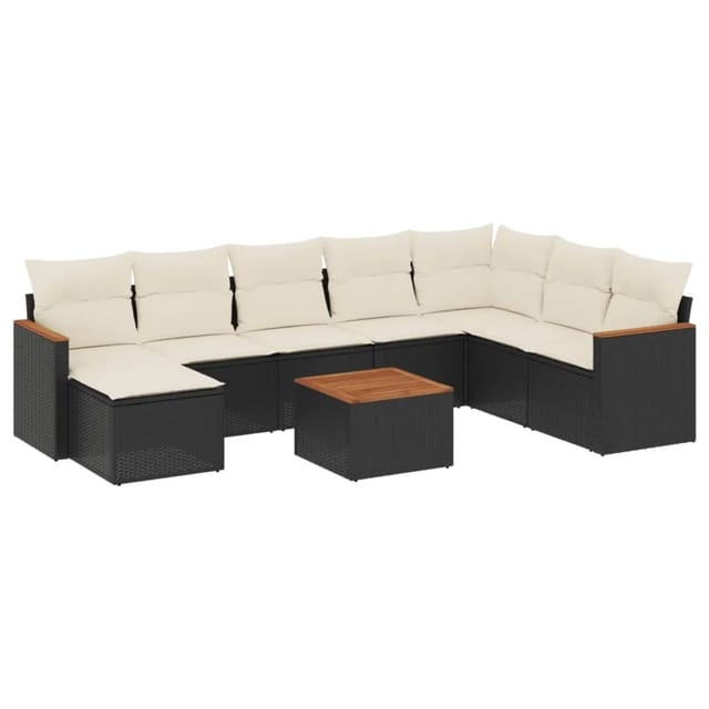 vidaXL 9-Tlg Garten-Sofagarnitur mit Kissen Schwarz Poly Rattan 3226252