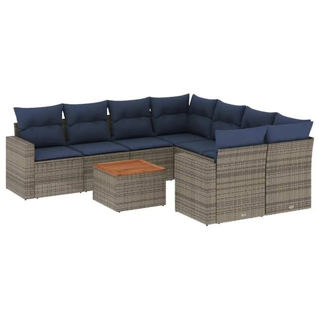 vidaXL 9-Tlg Garten-Sofagarnitur mit Kissen Grau Poly Rattan 3256383