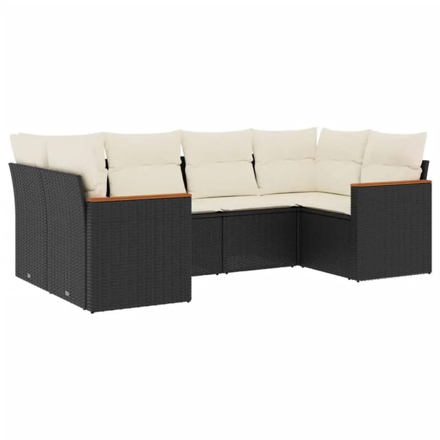 vidaXL 6-Tlg Garten-Sofagarnitur mit Kissen Schwarz Poly Rattan 3226259