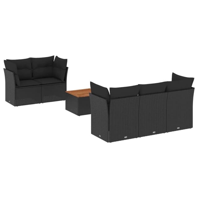 vidaXL 6-Tlg Garten-Sofagarnitur mit Kissen Schwarz Poly Rattan 3255810