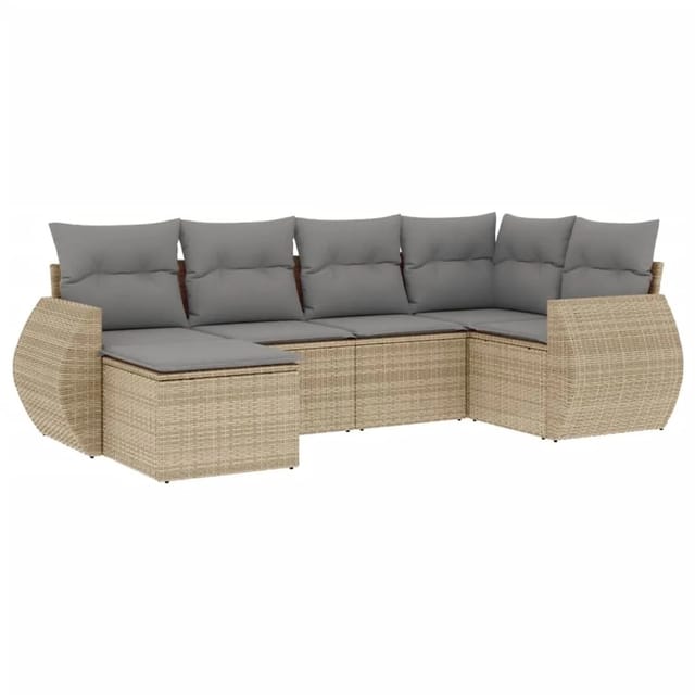 vidaXL 6-Tlg Garten-Sofagarnitur mit Kissen Beige Poly Rattan 3253996