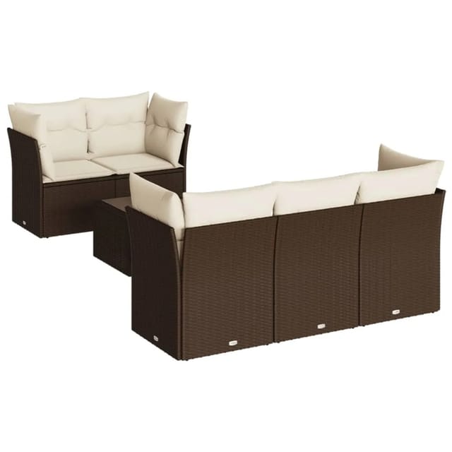 vidaXL 6-Tlg Garten-Sofagarnitur mit Kissen Braun Poly Rattan 3249092