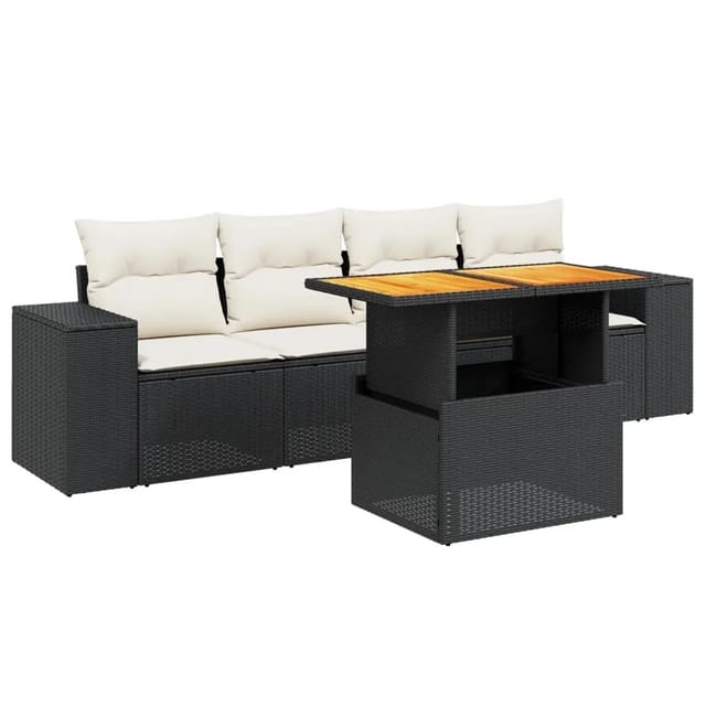 vidaXL 5-Tlg Garten-Sofagarnitur mit Kissen Schwarz Poly Rattan 3272512