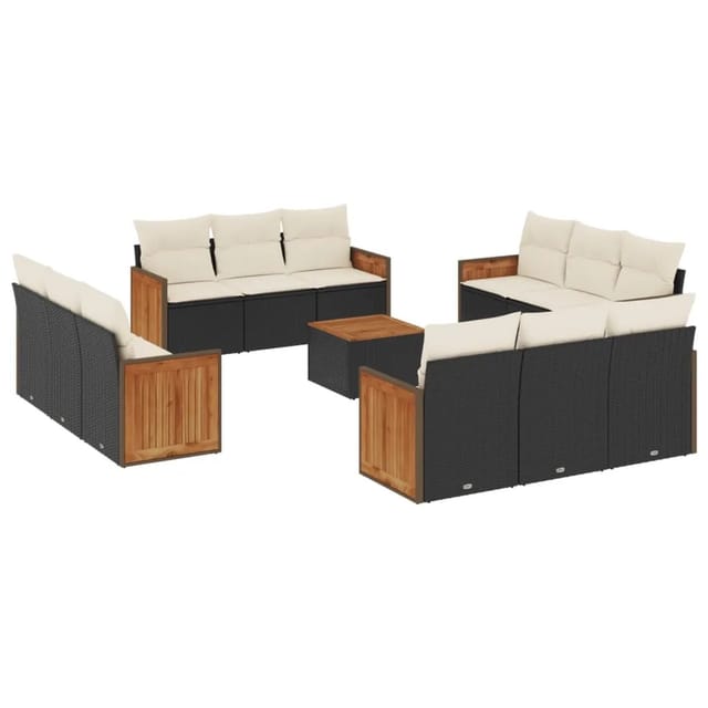 vidaXL 13-Tlg Garten-Sofagarnitur mit Kissen Schwarz Poly Rattan 3227519