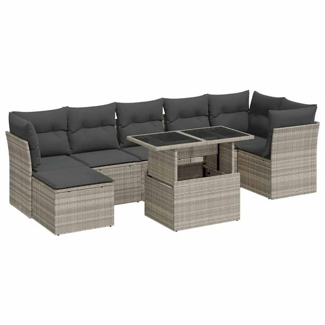 vidaXL 8-Tlg Garten-Sofagarnitur mit Kissen Hellgrau Poly Rattan 3326203