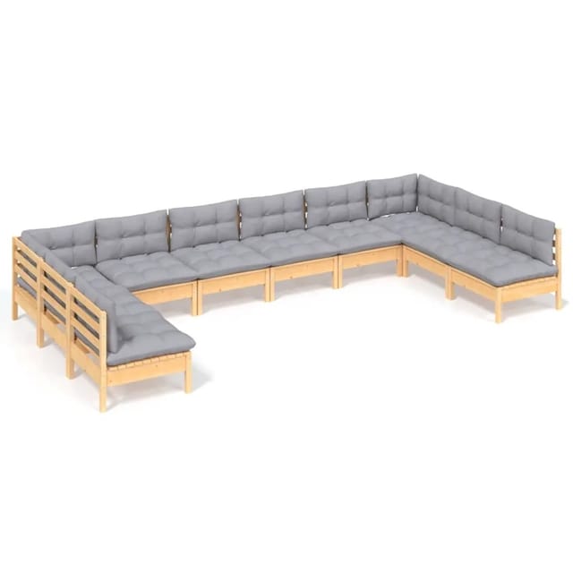 vidaXL 10-Tlg Garten-Lounge-Set mit Grauen Kissen Kiefer Massivholz 3097186