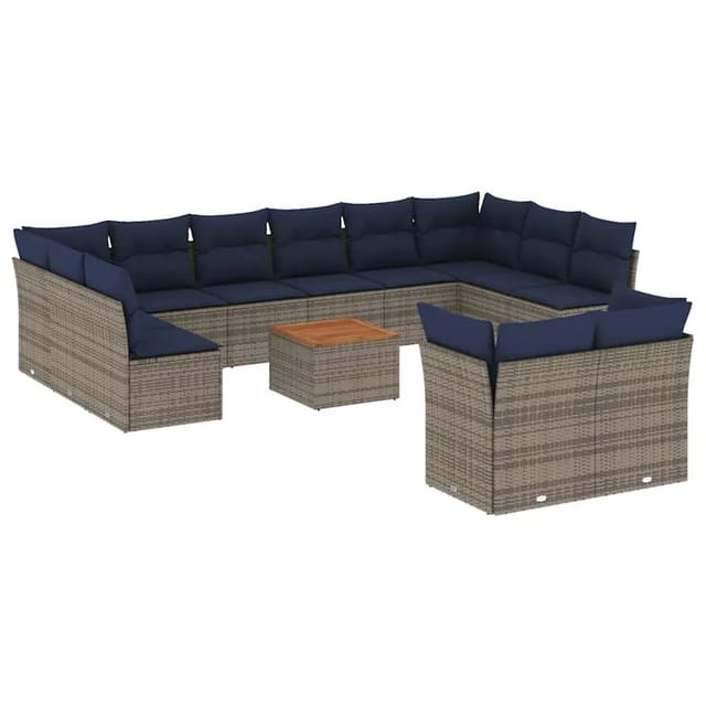 vidaXL 13-Tlg Garten-Sofagarnitur mit Kissen Grau Poly Rattan 3256250