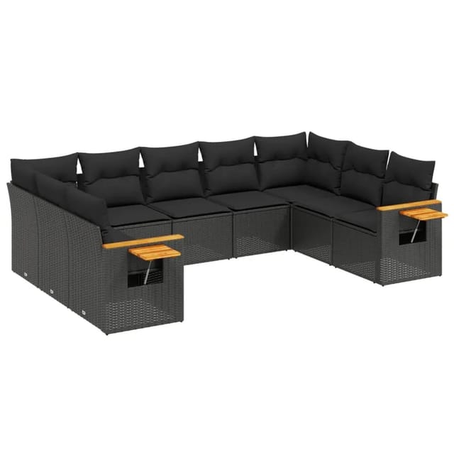 vidaXL 9-Tlg Garten-Sofagarnitur mit Kissen Schwarz Poly Rattan 3259514