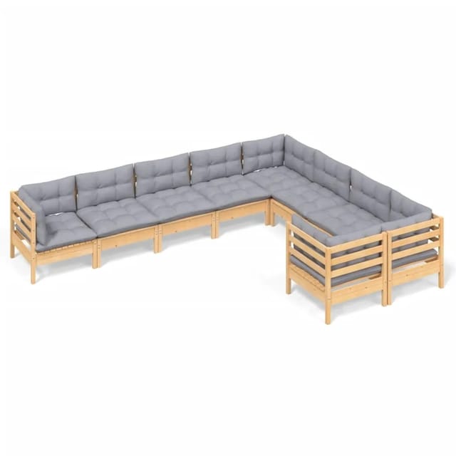 vidaXL 9-Tlg Garten-Lounge-Set mit Grauen Kissen Kiefernholz 3096982