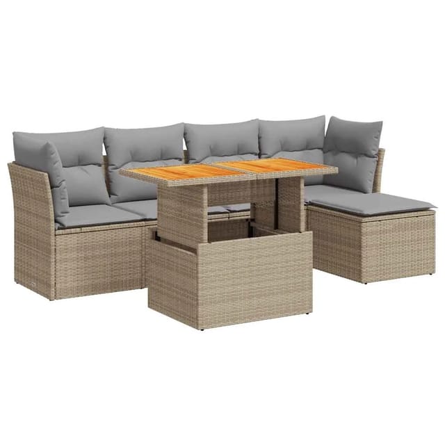vidaXL 6-Tlg Garten-Sofagarnitur mit Kissen Beige Poly Rattan 3326915