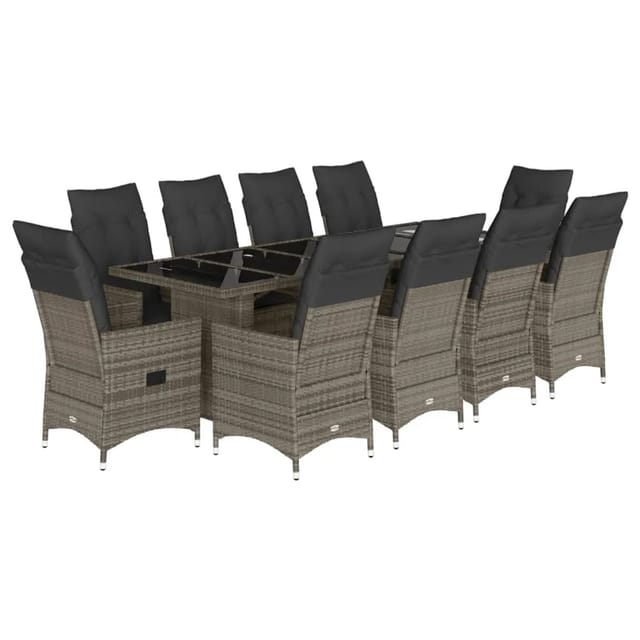 vidaXL 11-Tlg Garten-Bistro-Set mit Kissen Grau Poly Rattan 3277241