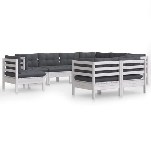 vidaXL 9-Tlg Garten-Lounge-Set mit Kissen Weiß Kiefer Massivholz 3096768