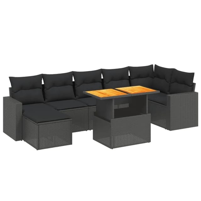 vidaXL 8-Tlg Garten-Sofagarnitur mit Kissen Schwarz Poly Rattan 3275596