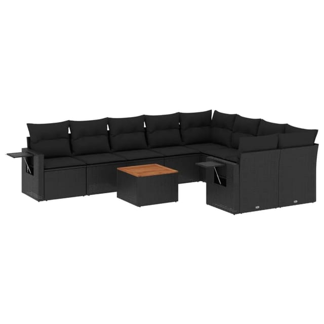 vidaXL 10-Tlg Garten-Sofagarnitur mit Kissen Schwarz Poly Rattan 3257049