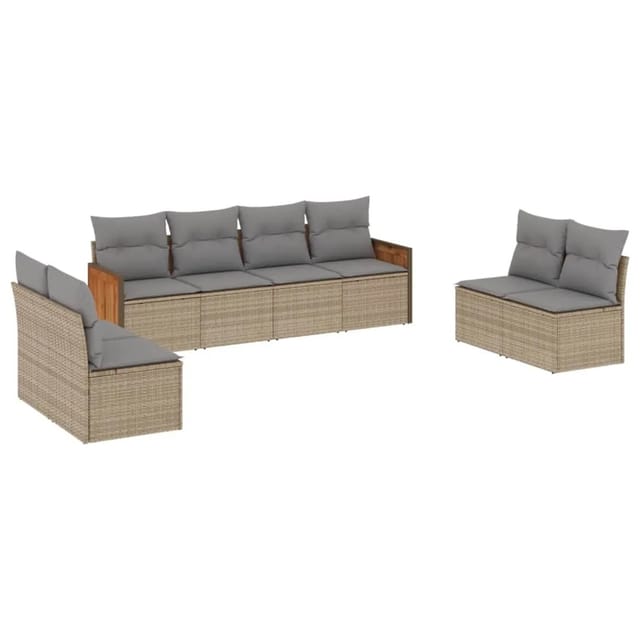 vidaXL 8-Tlg Garten-Sofagarnitur mit Kissen Beige Poly Rattan 3227571