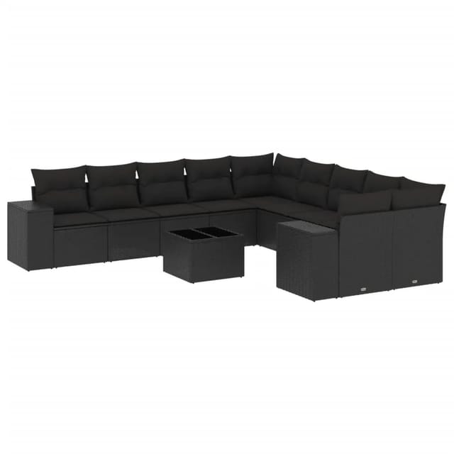vidaXL 11-Tlg Garten-Sofagarnitur mit Kissen Schwarz Poly Rattan 3255452