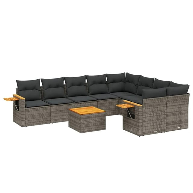 vidaXL 10-Tlg Garten-Sofagarnitur mit Kissen Grau Poly Rattan 3227152
