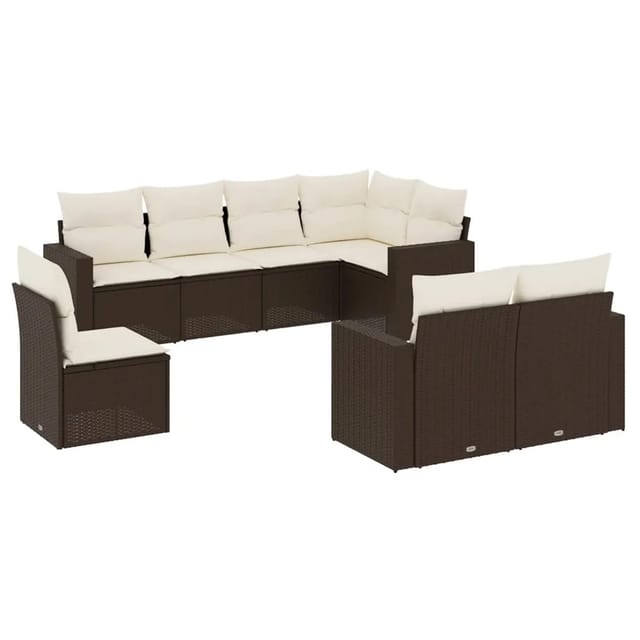 vidaXL 8-Tlg Garten-Sofagarnitur mit Kissen Braun Poly Rattan 3219233