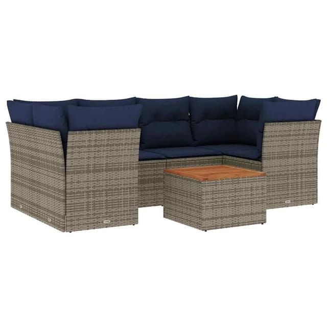 vidaXL 7-Tlg Garten-Sofagarnitur mit Kissen Grau Poly Rattan 3255830