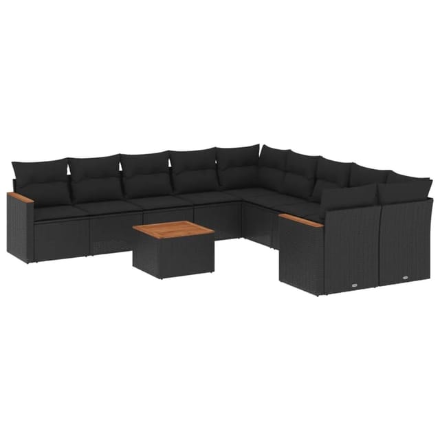 vidaXL 11-Tlg Garten-Sofagarnitur mit Kissen Schwarz Poly Rattan 3226356