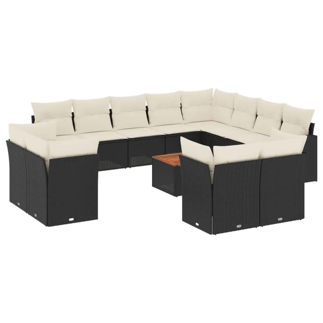 vidaXL 13-Tlg Garten-Sofagarnitur mit Kissen Schwarz Poly Rattan 3223949
