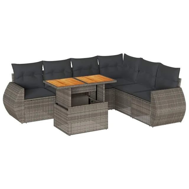 vidaXL 7-Tlg Garten-Sofagarnitur mit Kissen Grau Poly Rattan 3327273