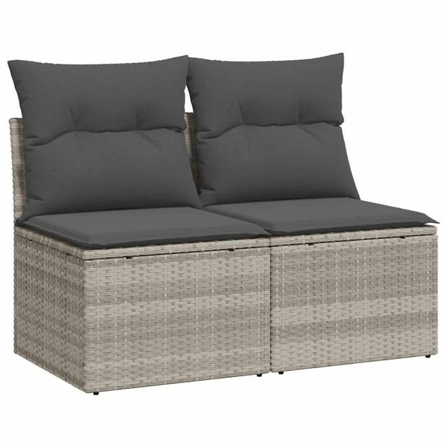 vidaXL 2-Tlg Garten-Sofagarnitur mit Kissen Hellgrau Poly Rattan 3325238