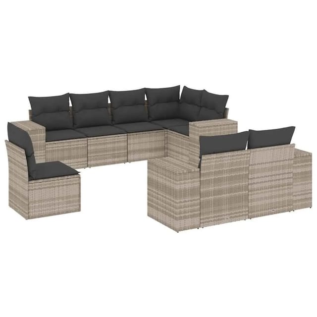 vidaXL 8-Tlg Garten-Sofagarnitur mit Kissen Hellgrau Poly Rattan 3222841