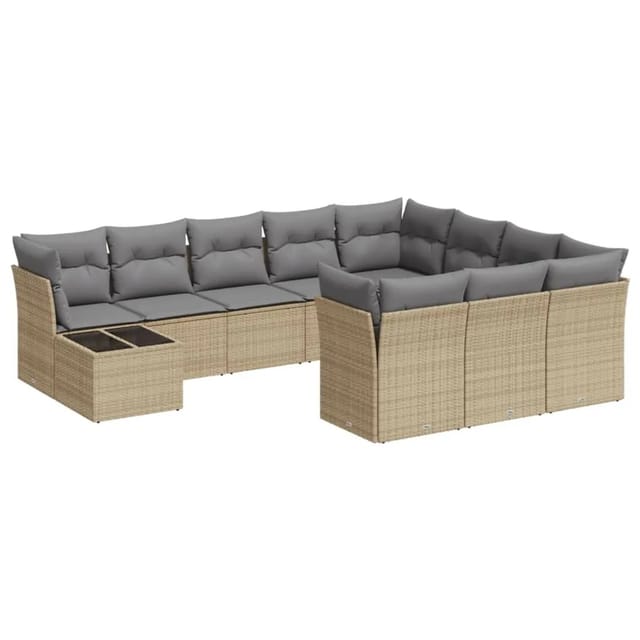 vidaXL 11-Tlg Garten-Sofagarnitur mit Kissen Beige Poly Rattan 3250098