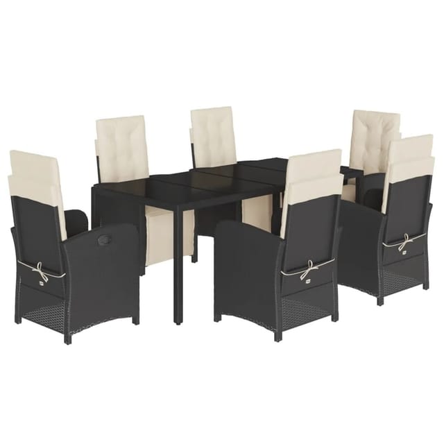vidaXL 7-Tlg Garten-Essgruppe mit Kissen Schwarz Poly Rattan 3212454