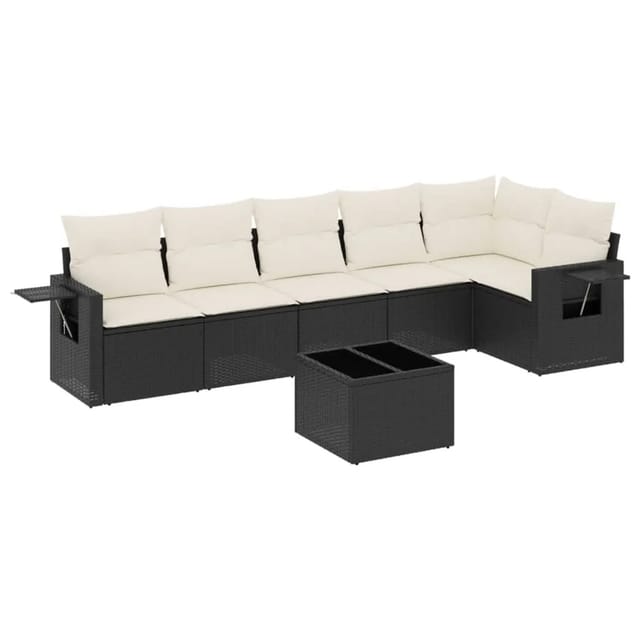 vidaXL 7-Tlg Garten-Sofagarnitur mit Kissen Schwarz Poly Rattan 3252533