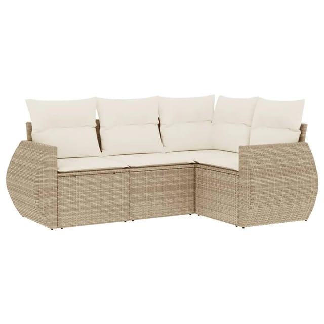 vidaXL 4-Tlg Garten-Sofagarnitur mit Kissen Beige Poly Rattan 3253645