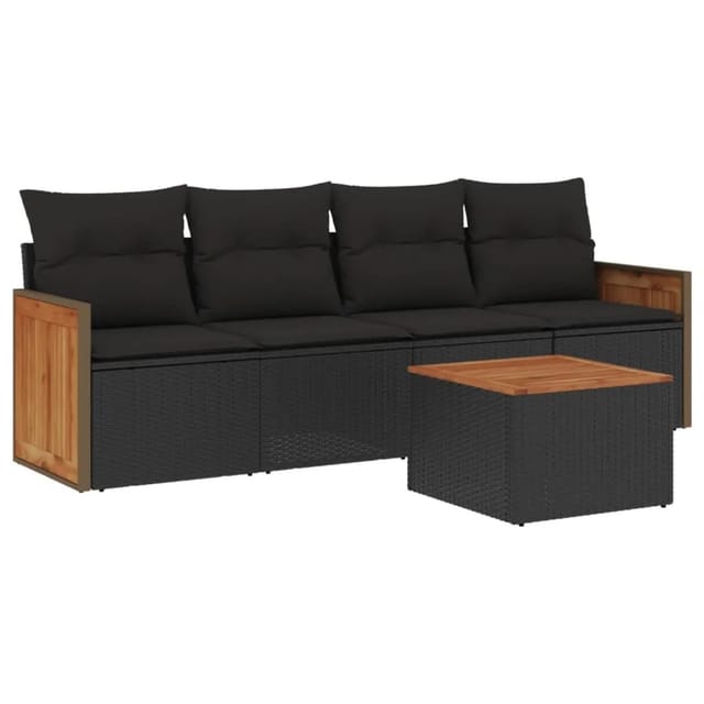 vidaXL 5-Tlg Garten-Sofagarnitur mit Kissen Schwarz Poly Rattan 3227455